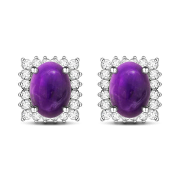 Alluring Natural Cabochon Purple Amethyst Sterling Silver Stud Earrings